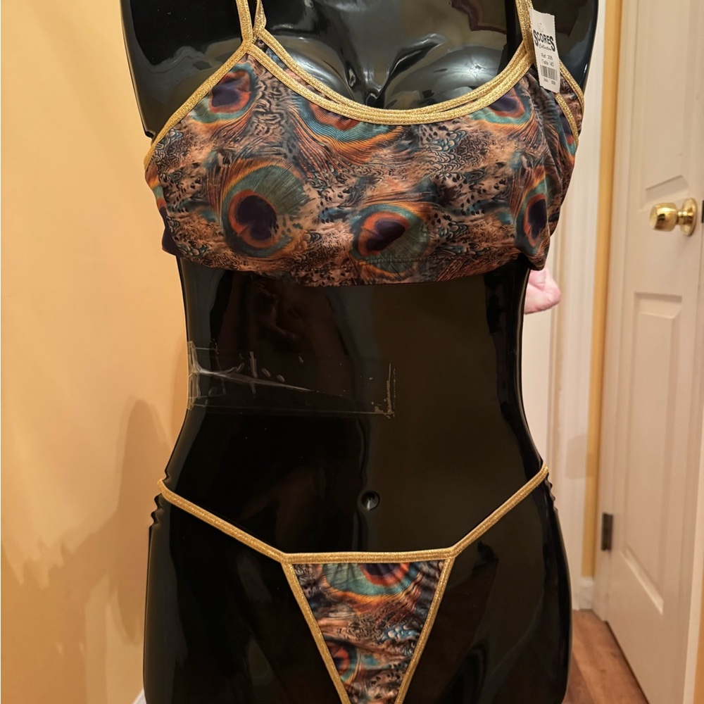 Brown and Gold Swim Bra with Elegant Design